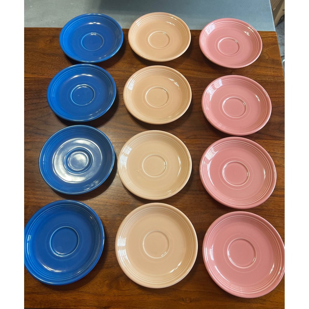Fiesta Homer Laughlin China Co Saucers Lot‎ 12 Blue Pink Peach Lead Free vintage